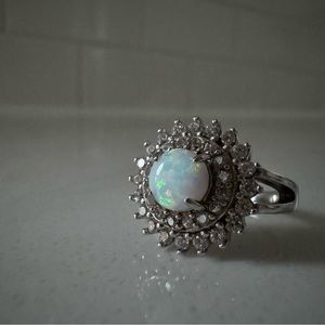 Sterling Silver 925 Ring with Opal and Cubic Zirconia